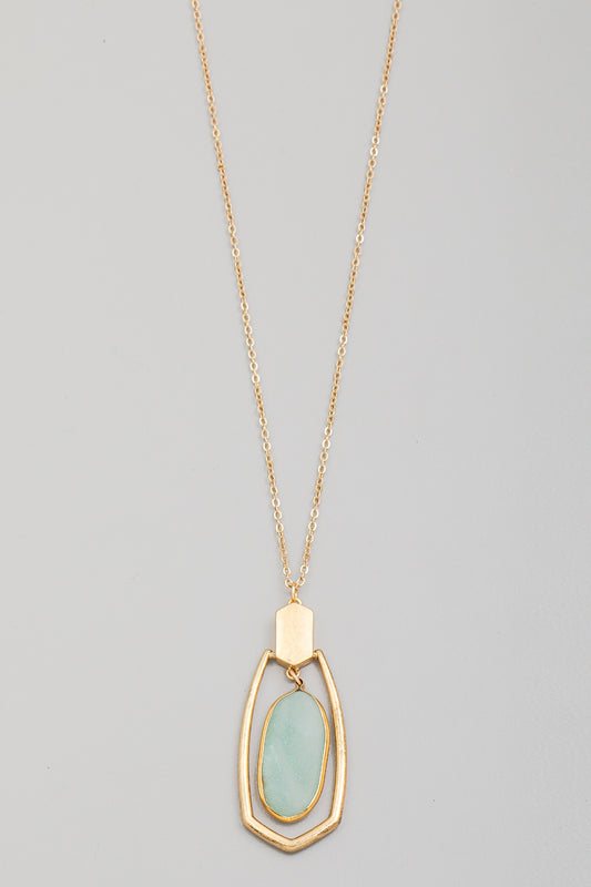 Stone and Metallic Oval Necklace
