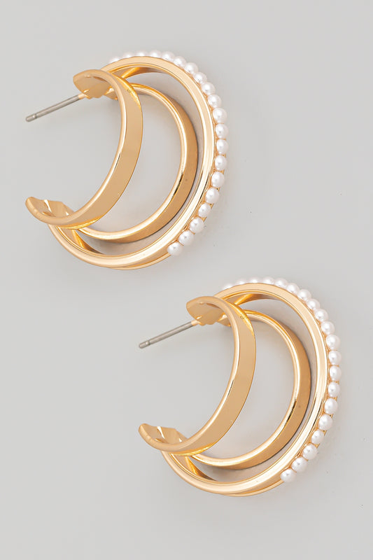 Triple Hoop Pearl Earring