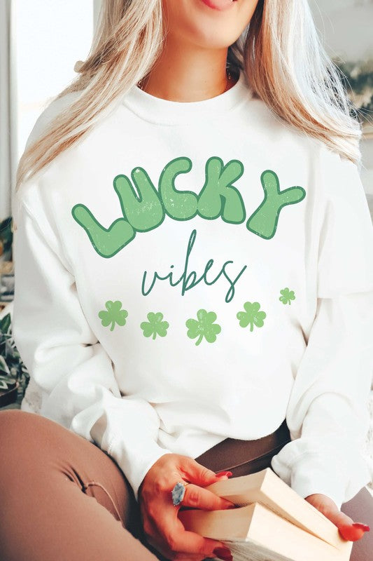 LUCKY VIBES CLOVERS Graphic Sweatshirt